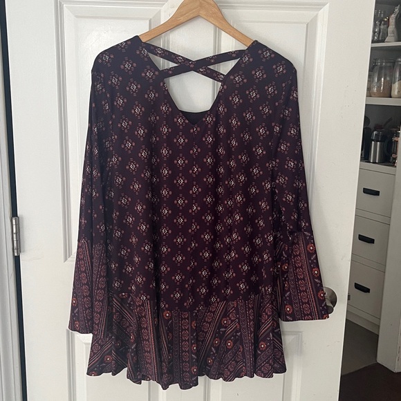 Style & Co. Deep Purple, Orange bell sleeve Tunic Boho Top Sz XL - Picture 6 of 7